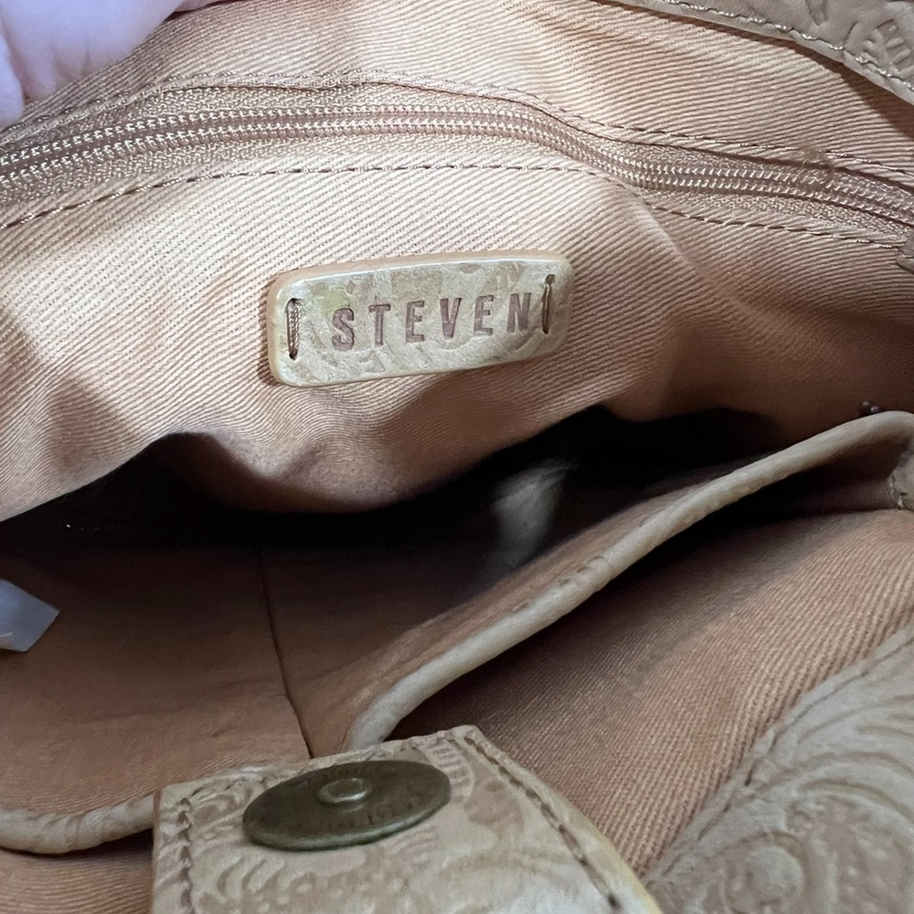 Steven By Steve Madden Tan Tooled Scroll Leather Top Handle Crossbody Purse - Picture 11 of 16